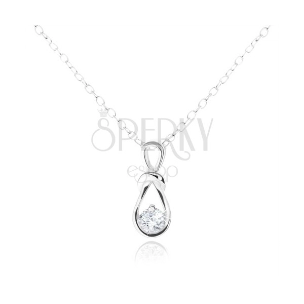 925 silver necklace, pendant of  loop with round clear zircon
