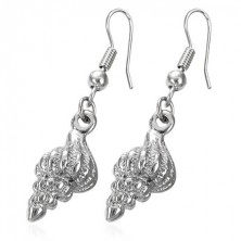 Steel earrings in silver hue, spirally twisted shells