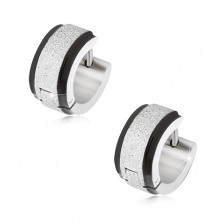 Earrings made of steel, sanded stripe of silver colour, black edges