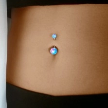 Navel piercing made of steel, colourful acrylic balls, floral motif