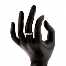 Silver 925 ring in copper shade, diamond cut, clear zircons