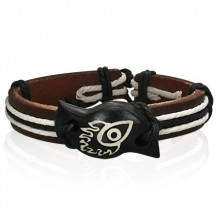 Leather bracelet with symbol - devil eye in flames