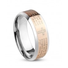 Steel band ring in silver and copper colour, Lord's prayer, 6 mm