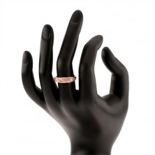 925 silver wedding ring, coppery colour, oblique lines of clear zircons