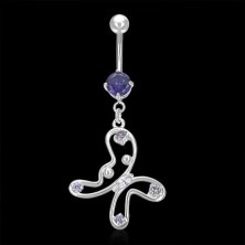 Buttefly belly ring with balls and rhinestones