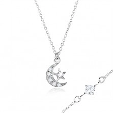 Silver necklace 925 with zircon between links, moon and star
