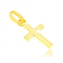Shiny pendant made of yellow 375 gold, small Latin cross