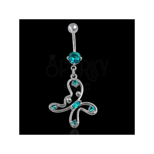 Butterfly belly ring in turquoise-green colour