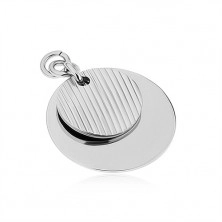 Pendant made of surgical steel, silver colour, two shiny circles, notches