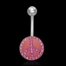 Pink peace sign belly ring