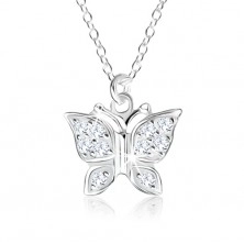 925 silver necklace, pendant - butterfly inlaid with clear zircons