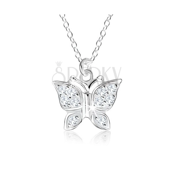 925 silver necklace, pendant - butterfly inlaid with clear zircons