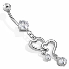 Belly steel piercing - two heart contours with pensile zircons