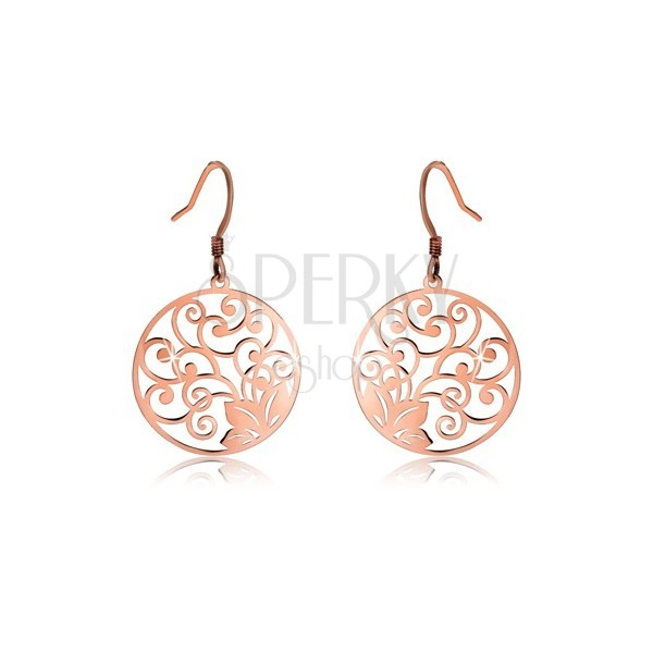 Round silver earrings 925, copper colour, filigree ornaments