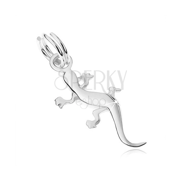 925 silver pendant, shiny lizard, elaborately carved lines