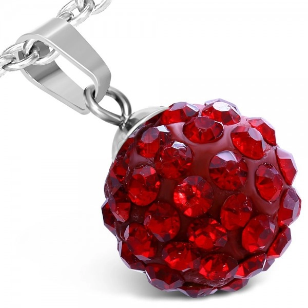 Pendant made of surgical steel - red ball, shimmering stones, 12 mm