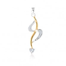 925 silver earrings and pendant, "S" line, wave in gold tone, zircons