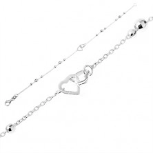 925 silver bracelet - fine chain with shimmering balls, hearts outlines