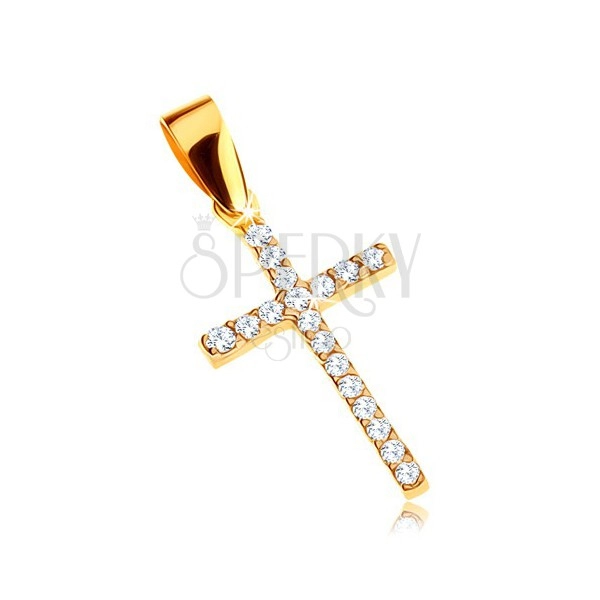 375 gold pendant - Latin cross decorated with zircons of clear colour