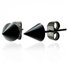 Black glossy earrings made of stainless steel, cut cone, 6 mm