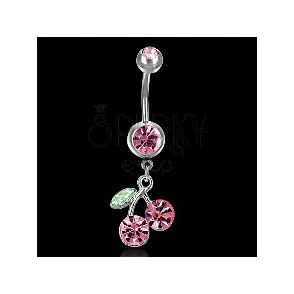 Belly ring with reversible cherry pendant