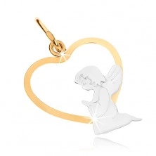 375 gold two-coloured pendant - kneeling angel in lower part of heart outline