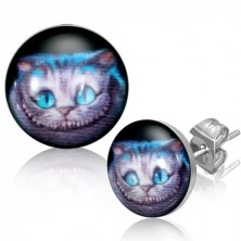 Steel round earrings - cat face, studs
