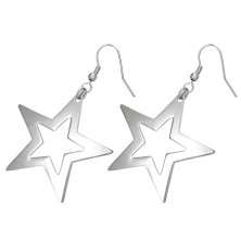 Dangling earrings made of surgical steel - shiny outline of big five-pointed star