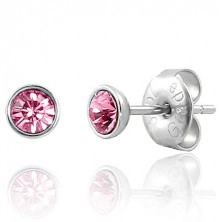 Stud earrings made of 316L steel - light pink zircon in mount