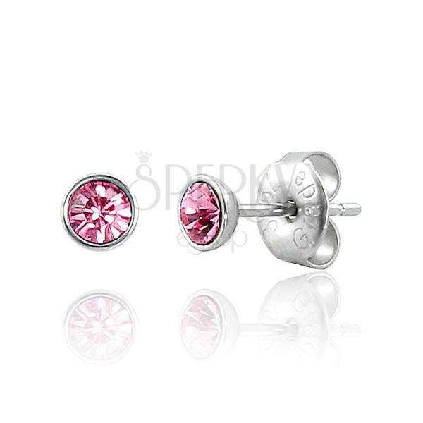 Stud earrings made of 316L steel - light pink zircon in mount