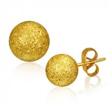 Steel earrings, ball of gold colour with sanded surface, 6 mm