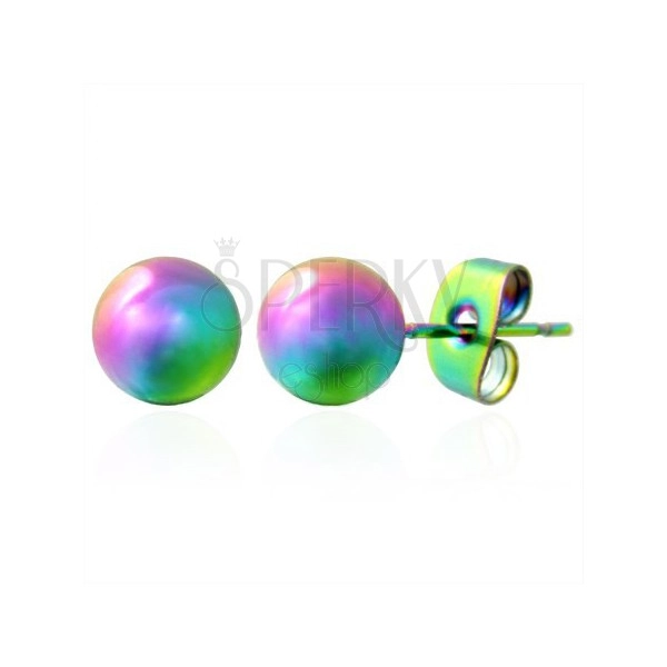 Stud earrings made of 316L steel, ball, rainbow colours