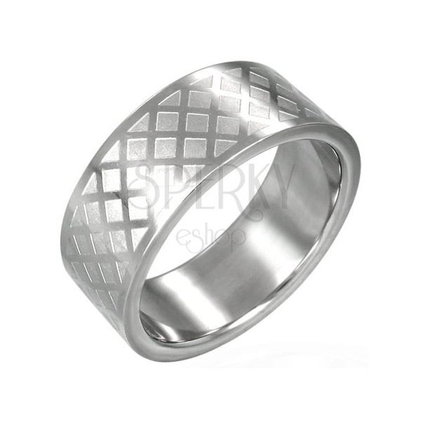 Stainless steel ring - grid pattern