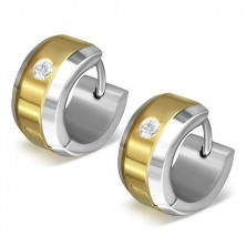 Earrings made of 316L steel in gold and silver combination, clear zircon