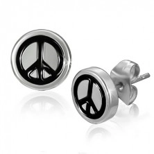 Stud earrings made of surgical steel - peace symbols in black colour