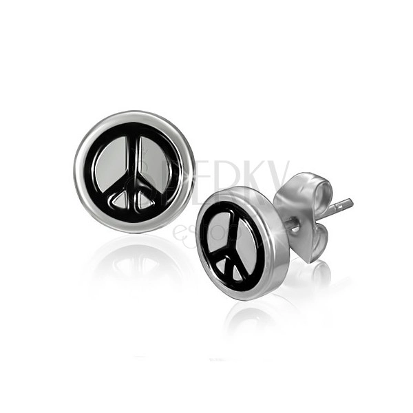 Stud earrings made of surgical steel - peace symbols in black colour