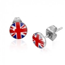 Stud earrings made of 316L steel, head with clear glaze, British flag