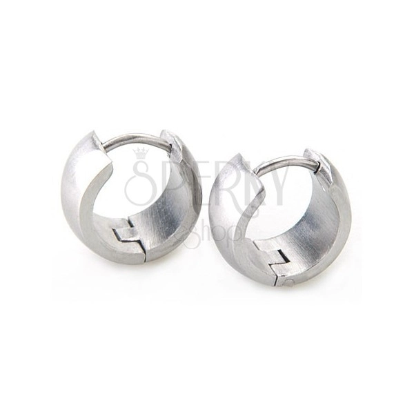 Wider round earrings made of steel in silver colour, mirror-like gloss