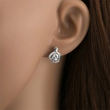 Stud earrings made of 925 silver, rounded shiny and zircon lines, stone