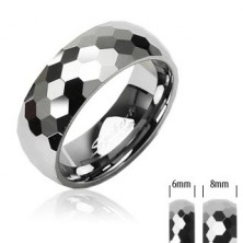 Tungsten ring with a small hexagons pattern, 8 mm
