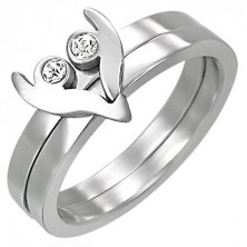 Two-piece stainless steel ring - heart with zircons