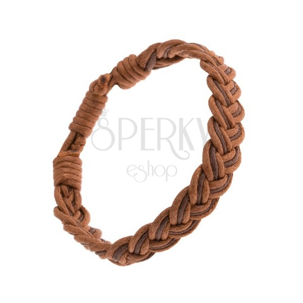 Strand bracelet in brown colour, braided pattern of letter "V"