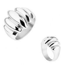 Steel ring in silver colour, mirror-like gloss, bulging ovals