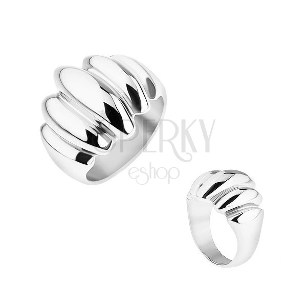 Steel ring in silver colour, mirror-like gloss, bulging ovals