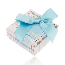 Ring gift box with checked pattern, light blue bow