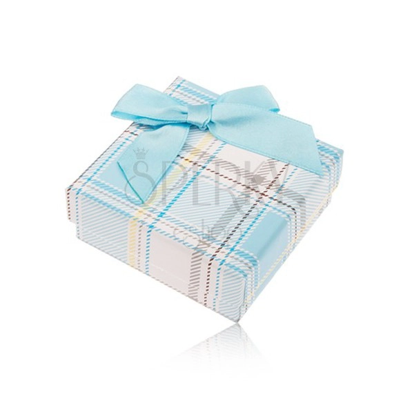Ring or earrings gift box, checked motif, light blue bow