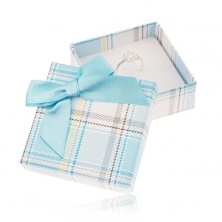 Ring or earrings gift box, checked motif, light blue bow