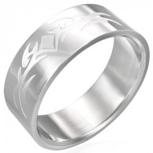 Shiny stainless steel ring with matt ornament