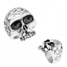 Steel ring in silver colour, skull with decorative cutouts