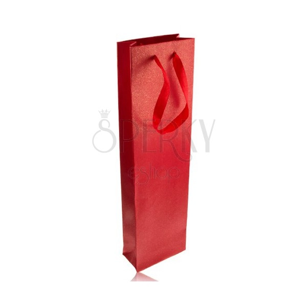 Elongated red  gift bag, shiny red ribbons